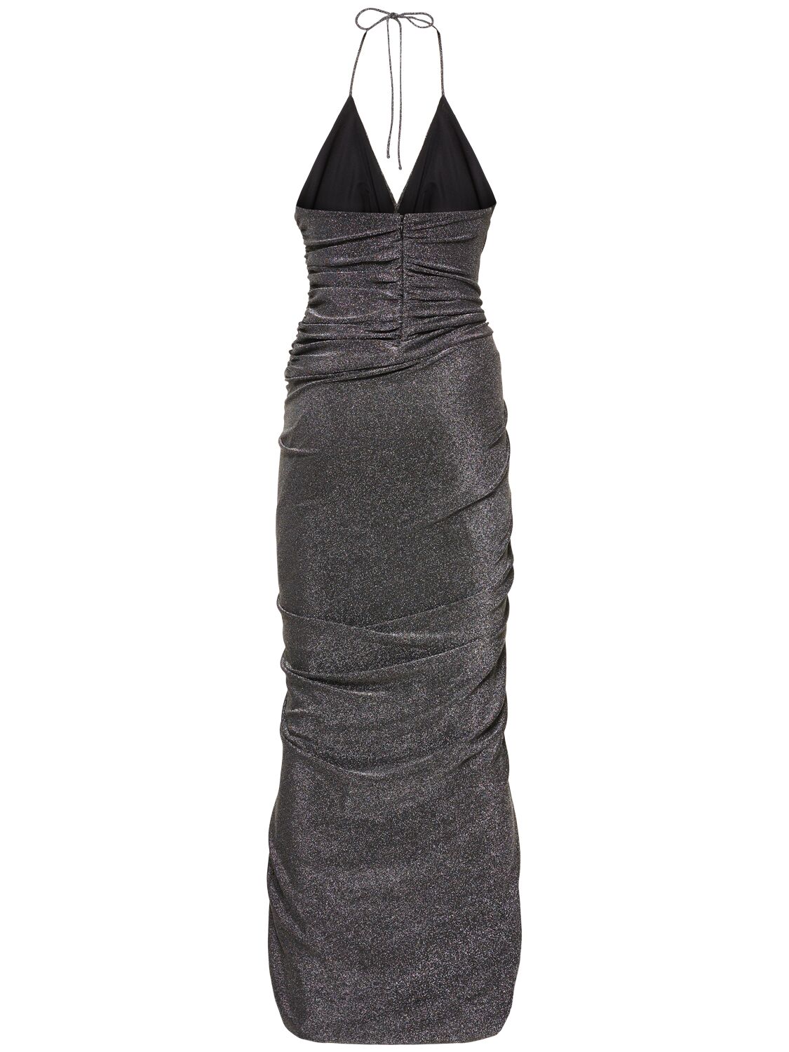 Shop Alexandre Vauthier Lurex Halterneck Side Drape Long Dress In Silver
