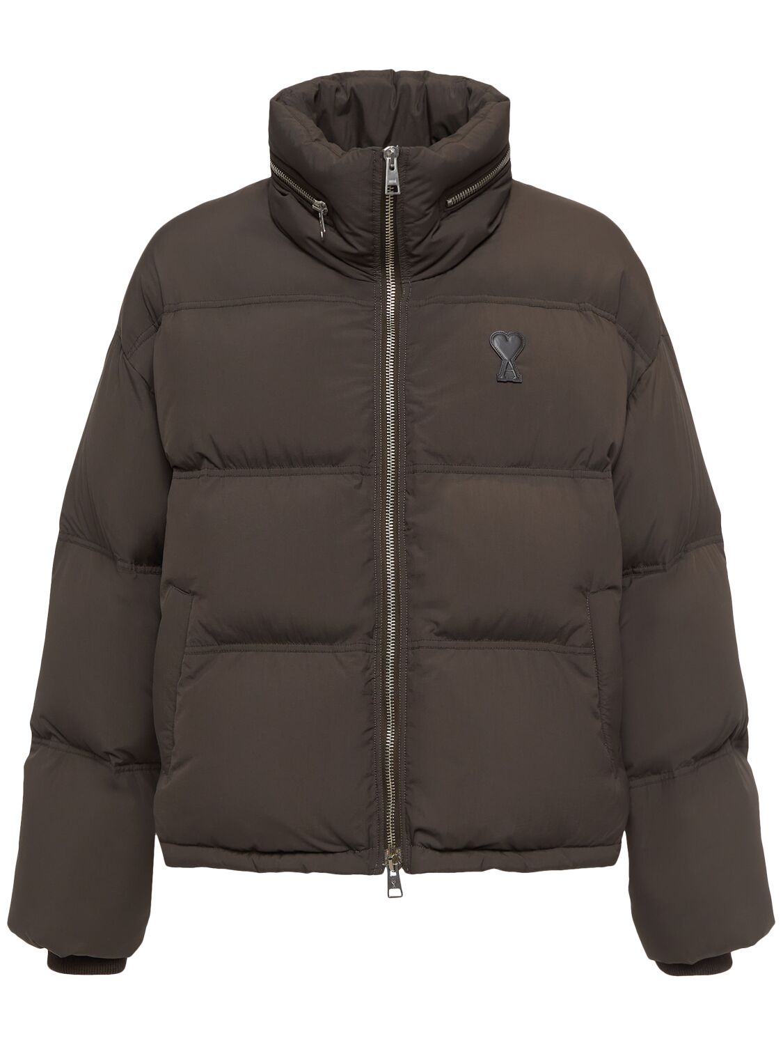 Ami Alexandre Mattiussi Ami De Coeur Logo Puffer Jacket In Dark Coffee