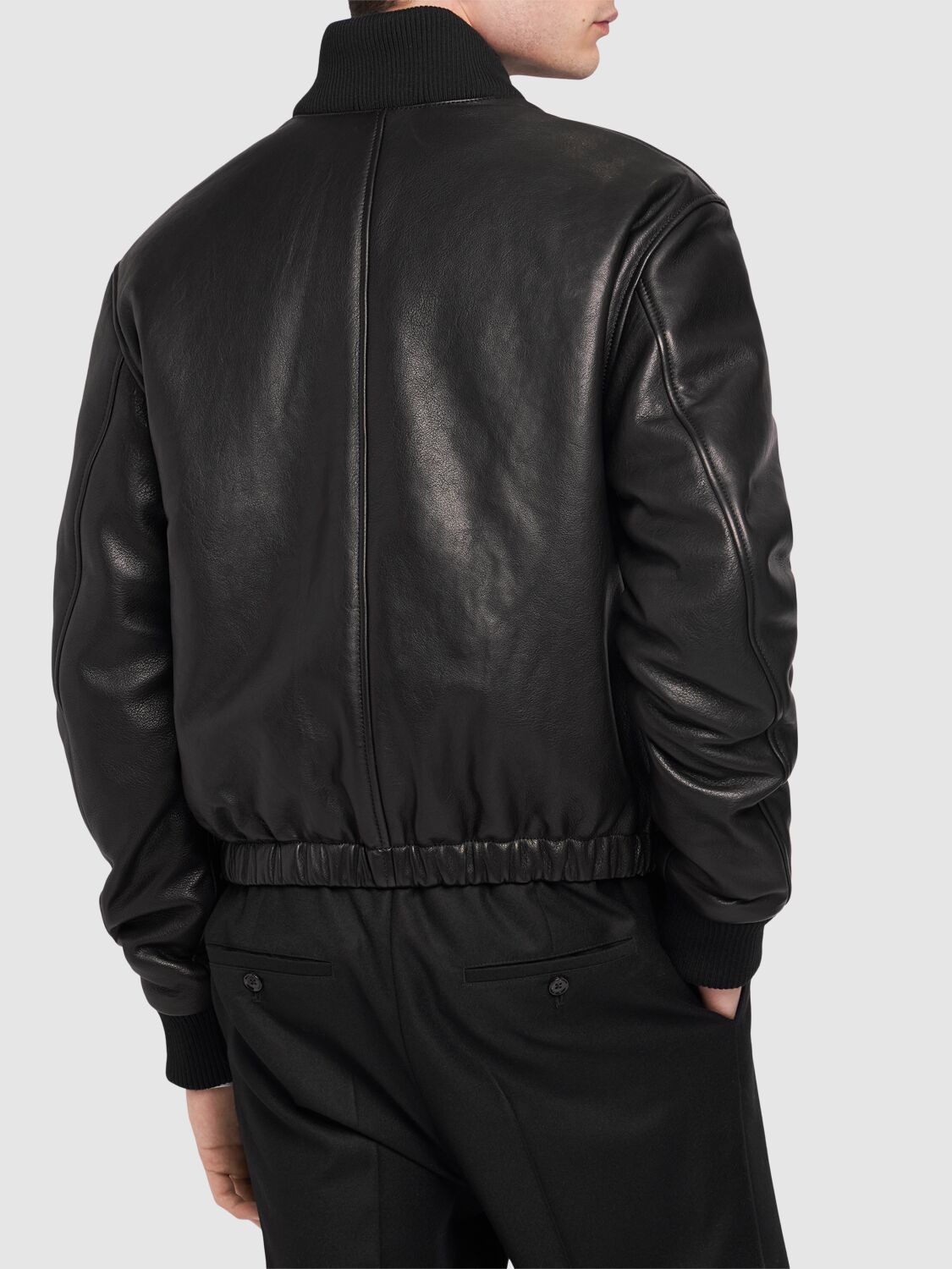 Shop Ami Alexandre Mattiussi Smooth Leather Logo Bomber Jacket In Black