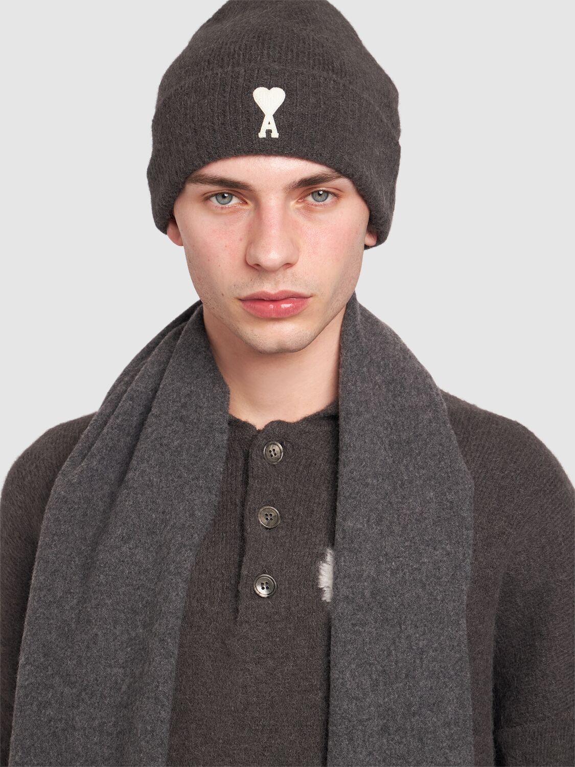 Shop Ami Alexandre Mattiussi Adc Alpaca Blend Beanie In Dark Grey,061