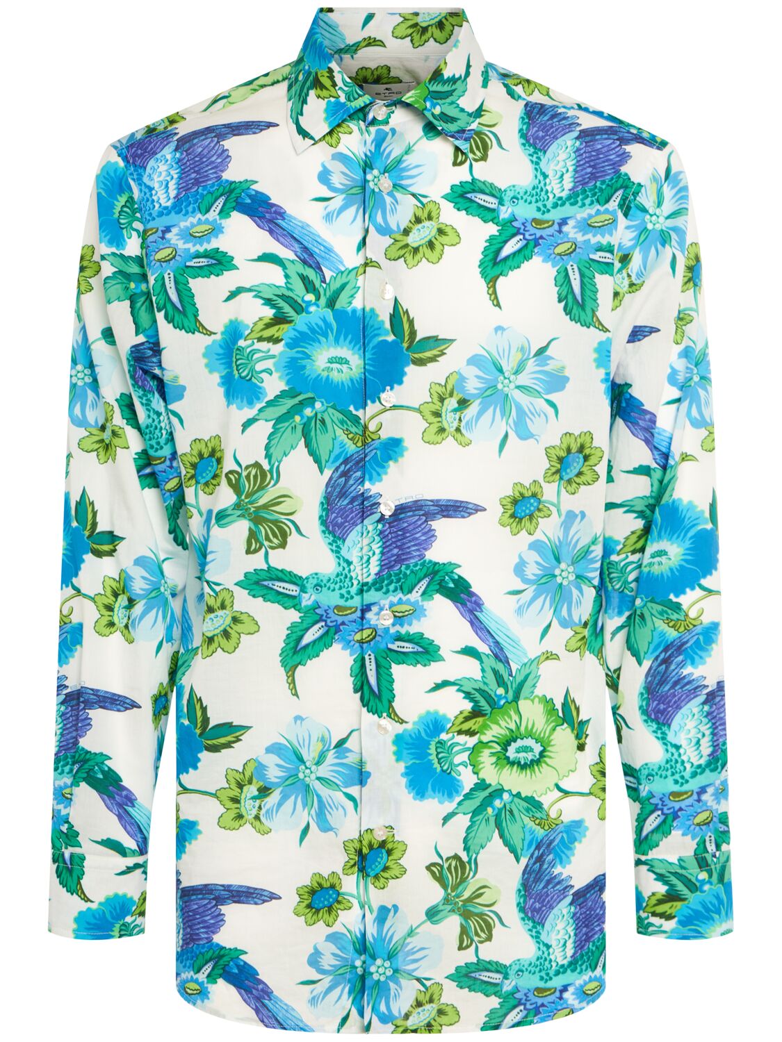 Etro Floral Cotton Long Sleeve Shirt In White,blue