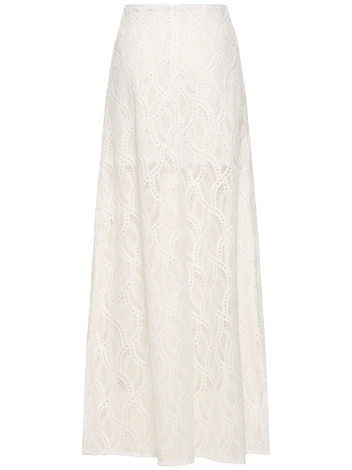Shop Ermanno Scervino Embroidered Lace High-rise Long Skirt In White
