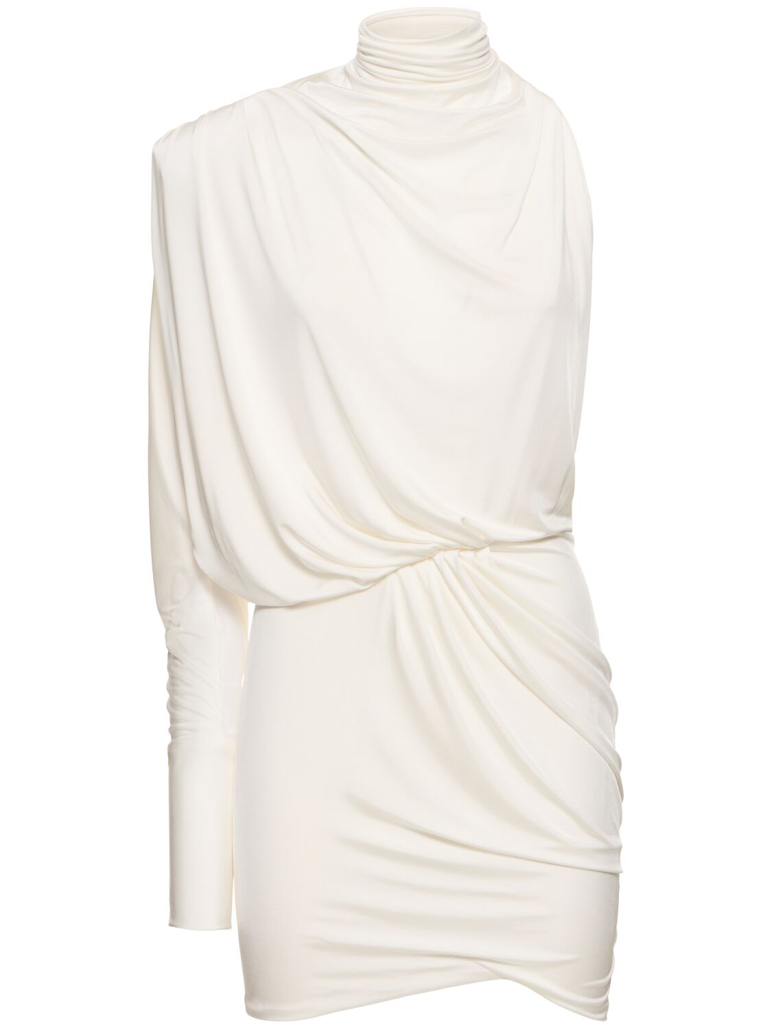 Alexandre Vauthier 垂褶平纹针织单袖迷你连衣裙 In White