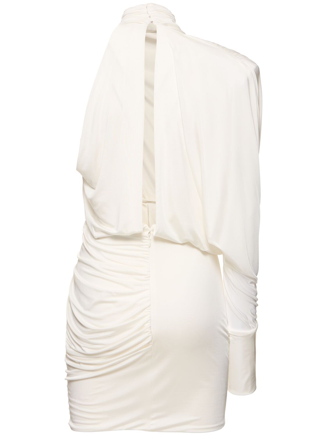 Shop Alexandre Vauthier Draped Jersey One Sleeve Mini Dress In White