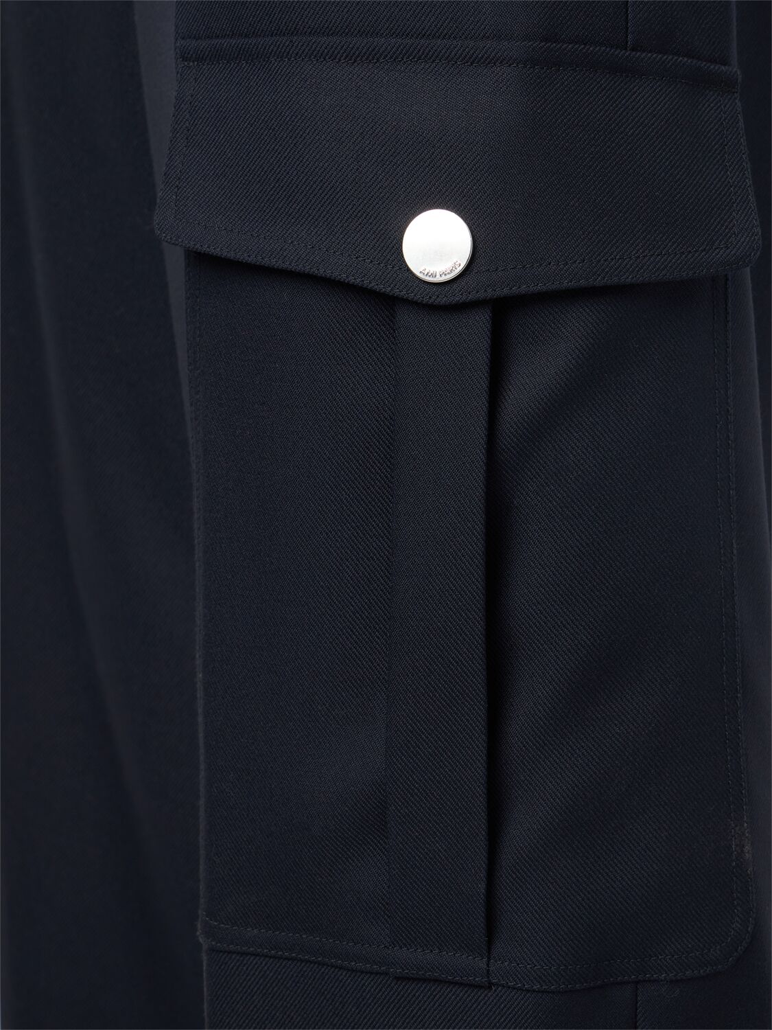 Shop Ami Alexandre Mattiussi Straight Wool Gabardine Cargo Pants In Navy