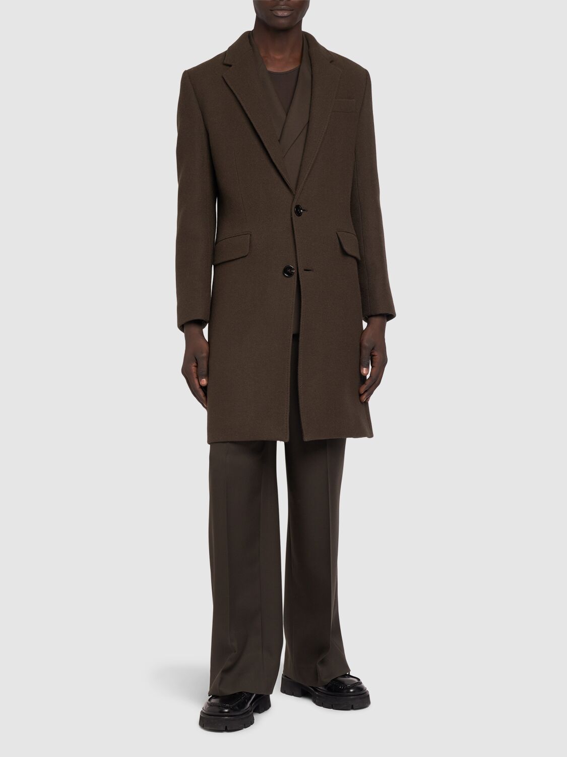 Shop Ami Alexandre Mattiussi Single Breasted Wool Coat In Dark Coffee