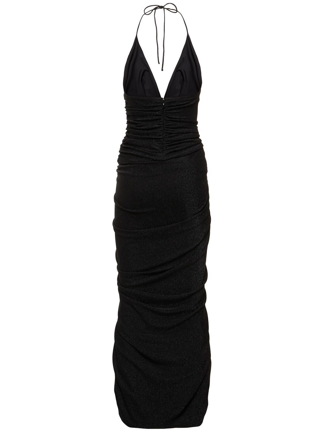 Shop Alexandre Vauthier Lurex Halterneck Side Drape Long Dress In Black