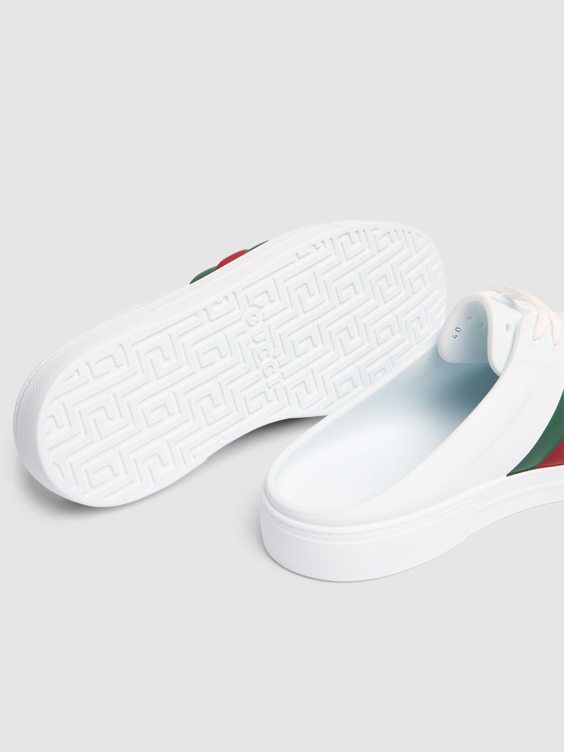 Shop Gucci Ace Sabot Rubber Mules In White,green,red