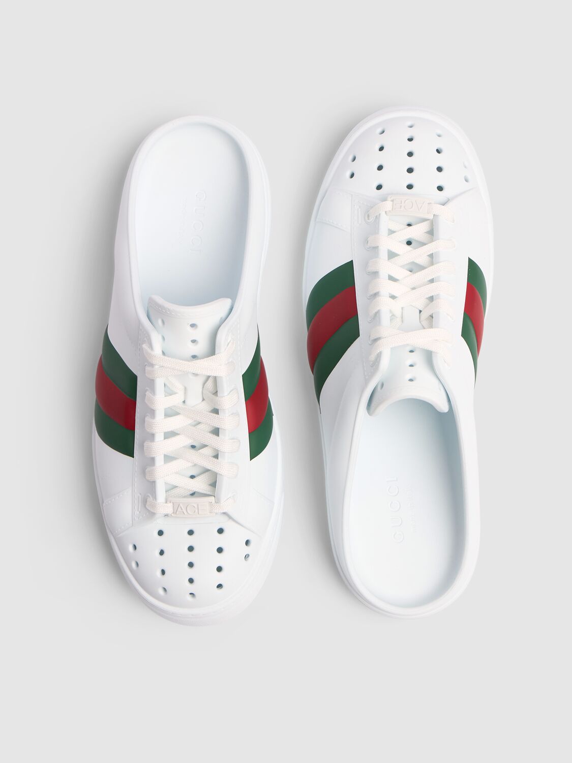 Shop Gucci Ace Sabot Rubber Mules In White,green,red