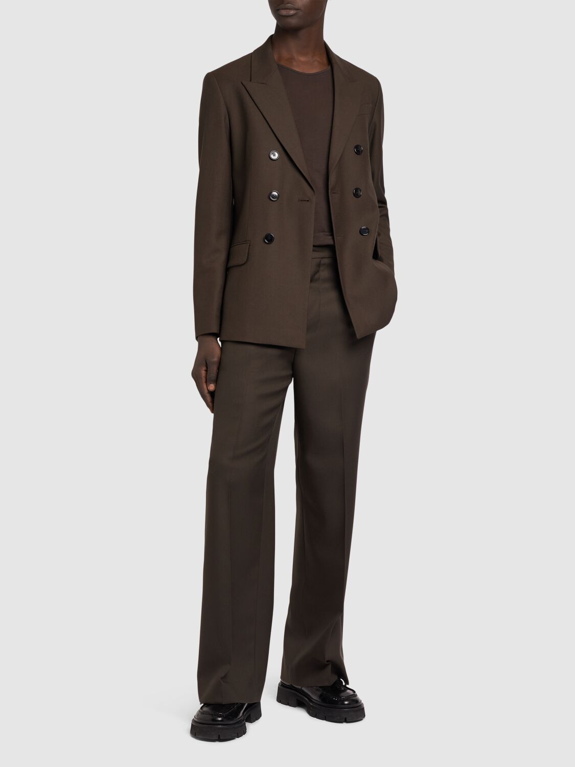 Shop Ami Alexandre Mattiussi Wide Wool Gabardine Pants In Dark Coffee