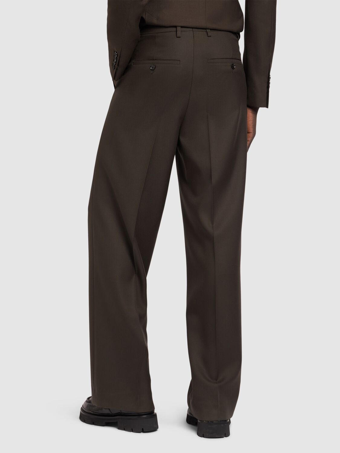 Shop Ami Alexandre Mattiussi Wide Wool Gabardine Pants In Dark Coffee