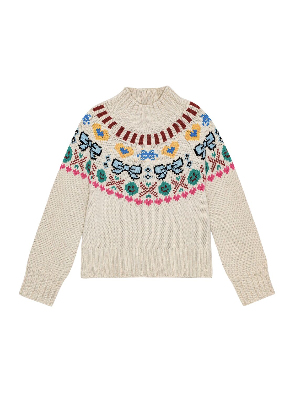 Molo Intarsia Wool Knit Sweater In Beige/multi