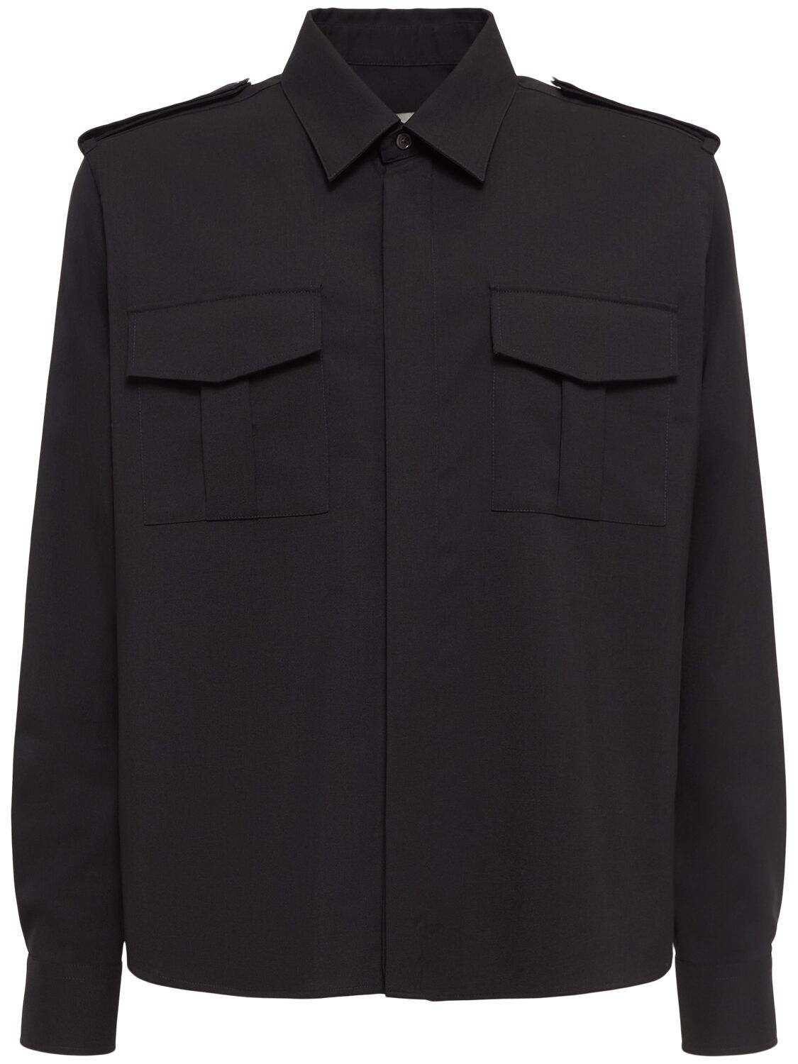 Ami Alexandre Mattiussi Wool Canvas Military Shirt In Black