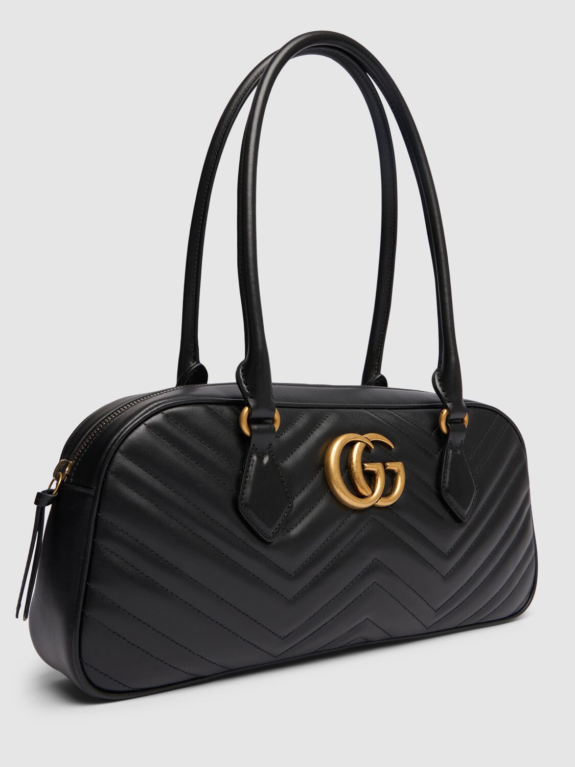 Shop Gucci Gg Marmont Leather Top Handle Bag In Black