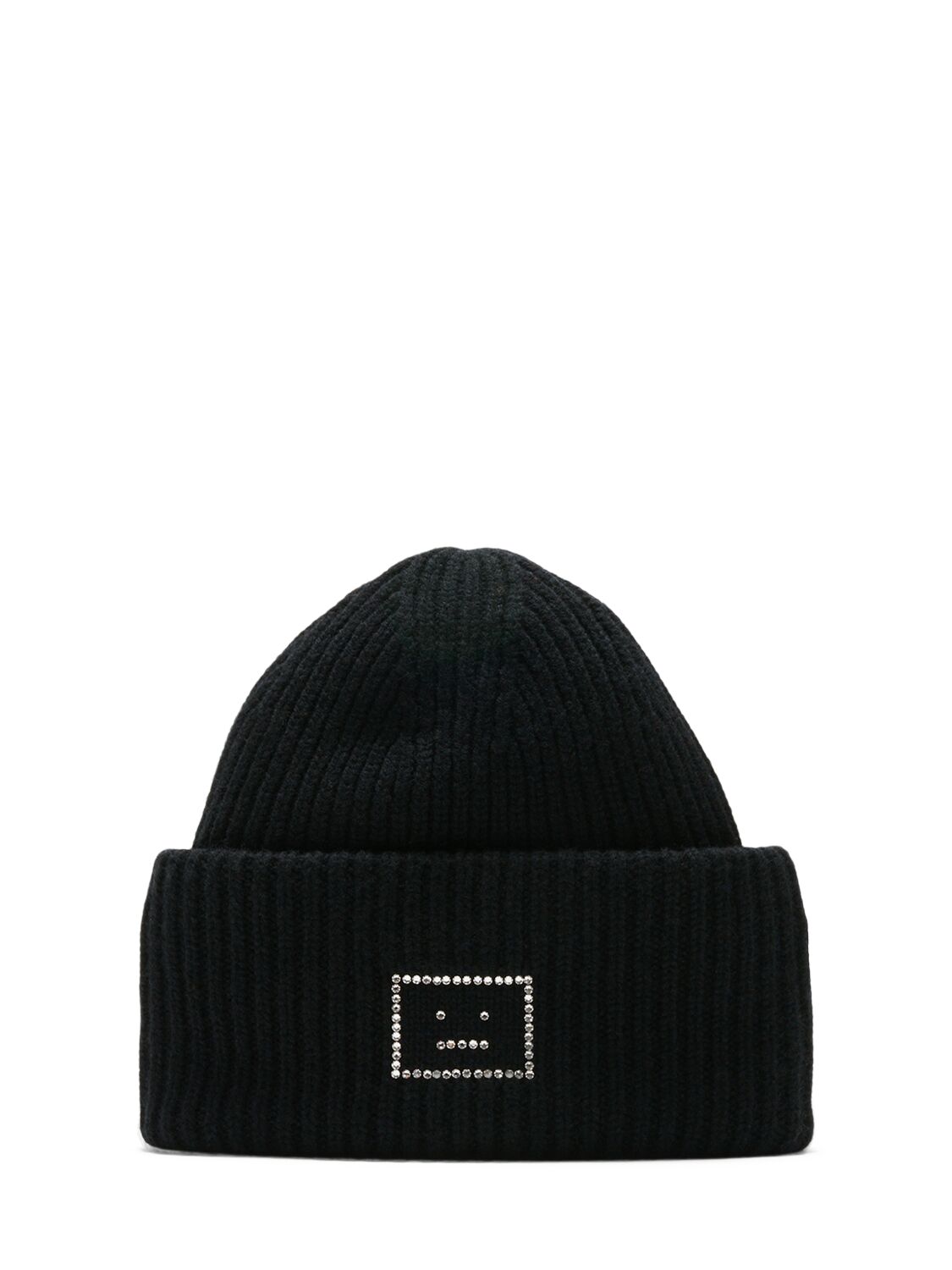 Acne Studios Pansy Crystal Logo Wool Hat In Black
