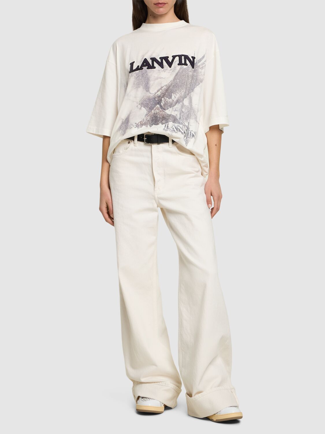 Shop Lanvin Printed Short Sleeve T-shirt In White Mustang