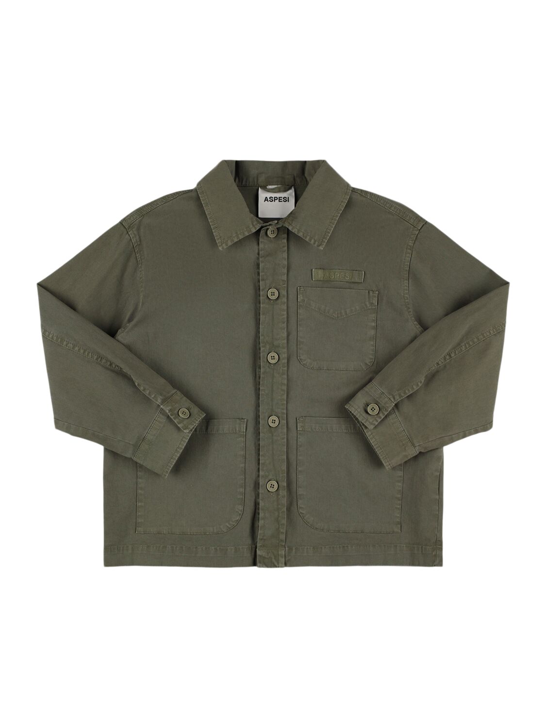 Aspesi Kids' Cotton Gabardine Shirt Jacket In Military Green