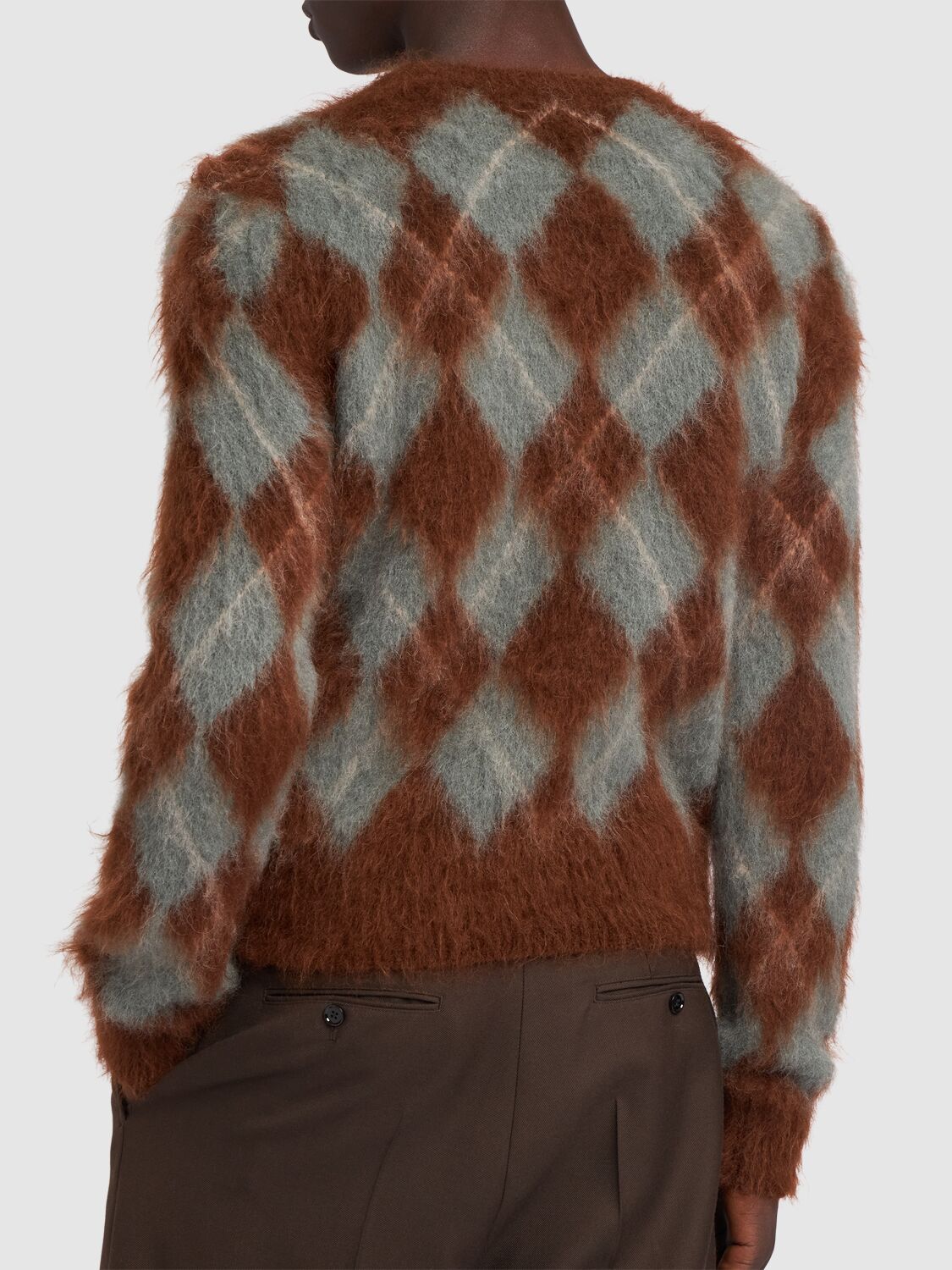 Shop Ami Alexandre Mattiussi Argyle Mohair Blend Knit Sweater In Fawn,clay