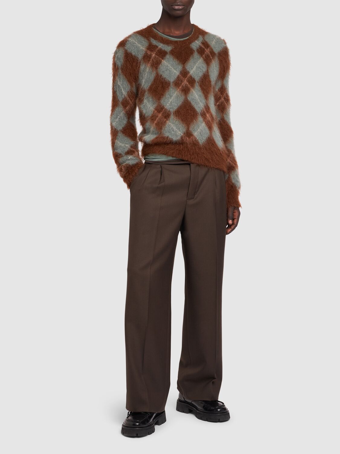 Shop Ami Alexandre Mattiussi Argyle Mohair Blend Knit Sweater In Fawn,clay