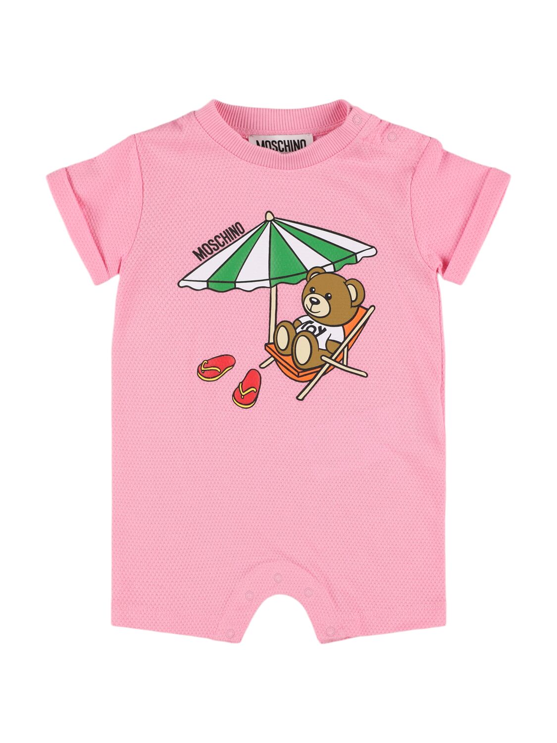 Moschino Babies' 棉质平纹针织连体衣 In Pink