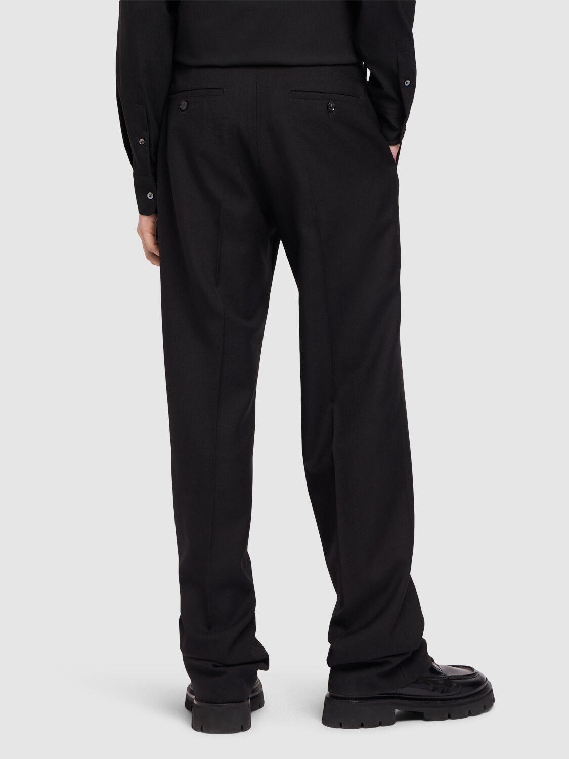 Shop Ami Alexandre Mattiussi Straight Fit Wool Gabardine Pants In Black