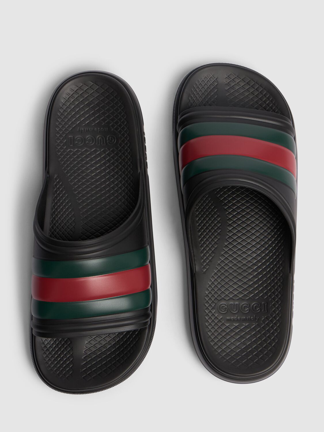 Shop Gucci Ace Rubber Slides In Black,green,red