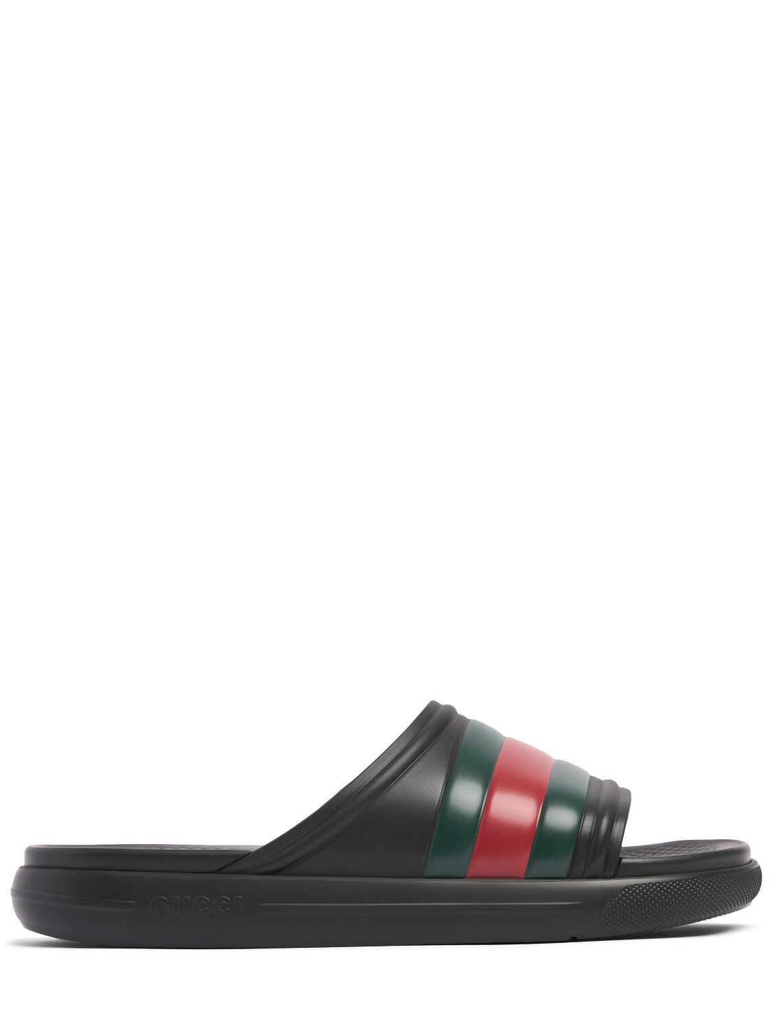 Gucci Ace Rubber Slides In Black,green,red
