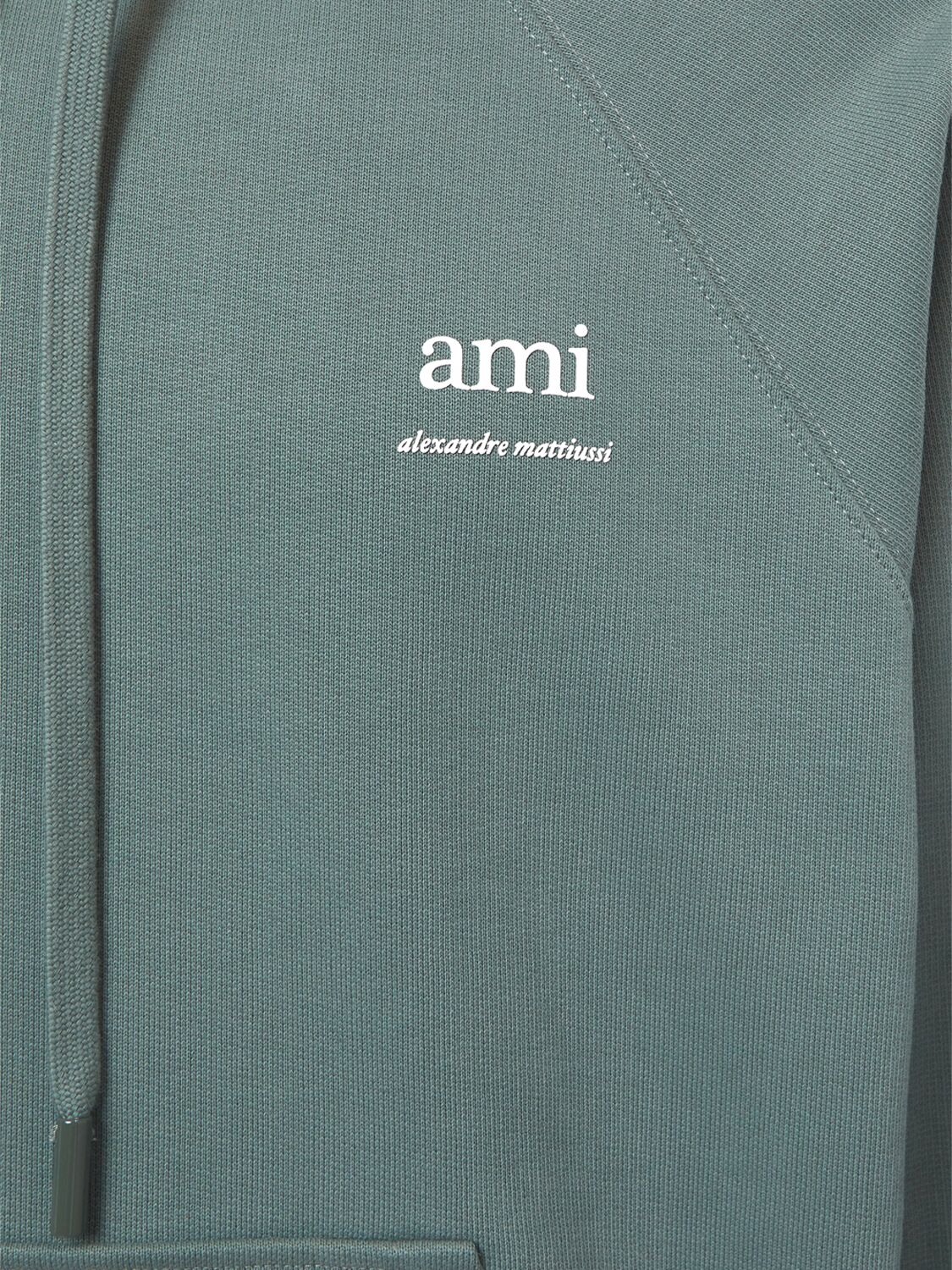 Shop Ami Alexandre Mattiussi Logo Print Boxy Cotton Blend Hoodie In Clay