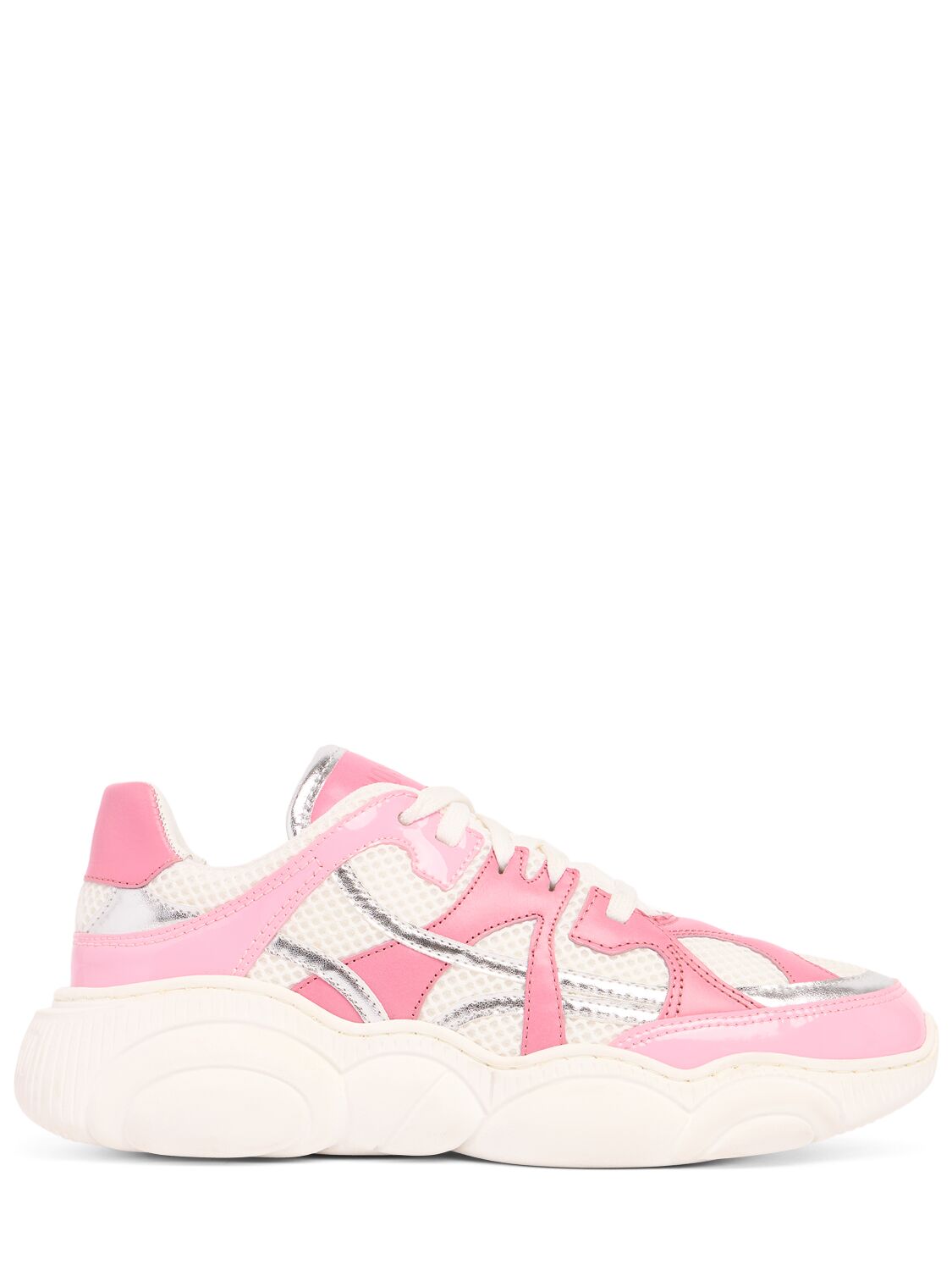Moschino Faux Leather Sneakers In Pink/white