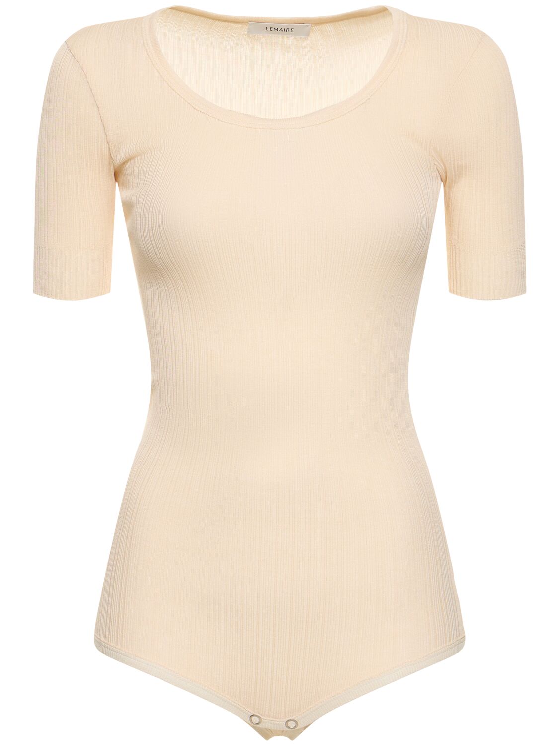 Lemaire Viscose & Silk Ribbed Bodysuit In Beige