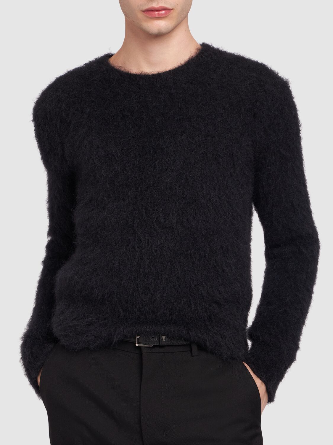 Shop Ami Alexandre Mattiussi Brushed Alpaca Blend Crew Sweater In Schwarz