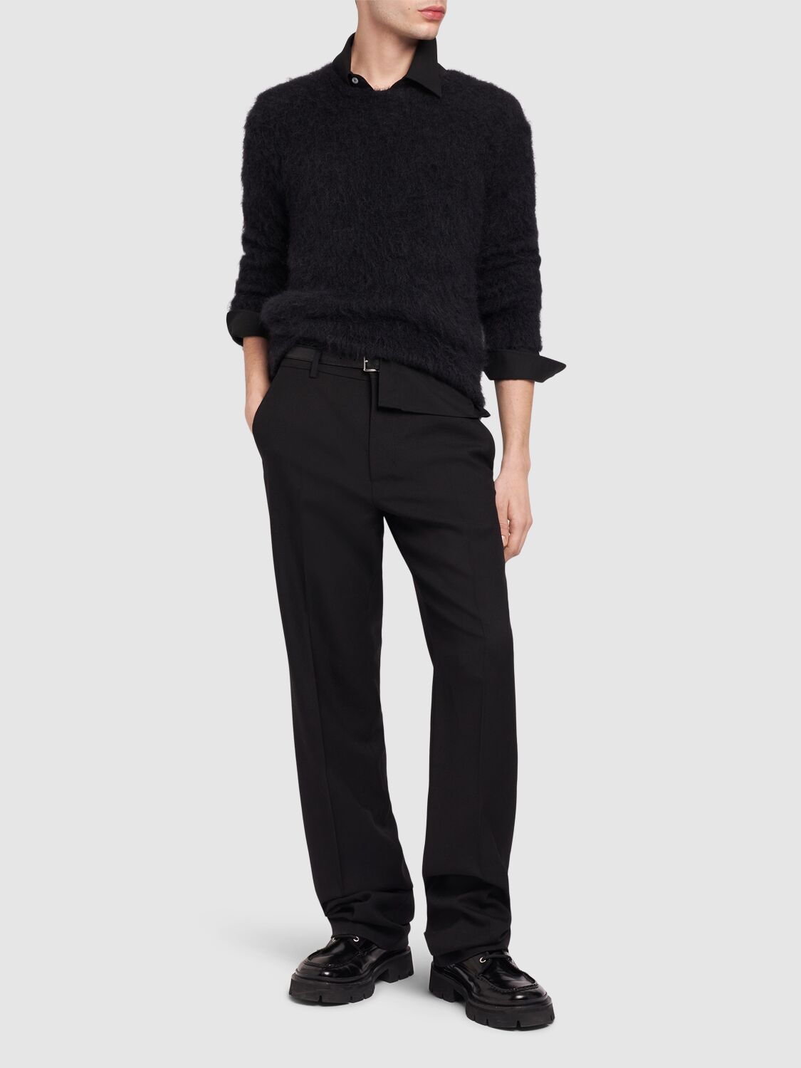 Shop Ami Alexandre Mattiussi Straight Fit Wool Gabardine Pants In Black