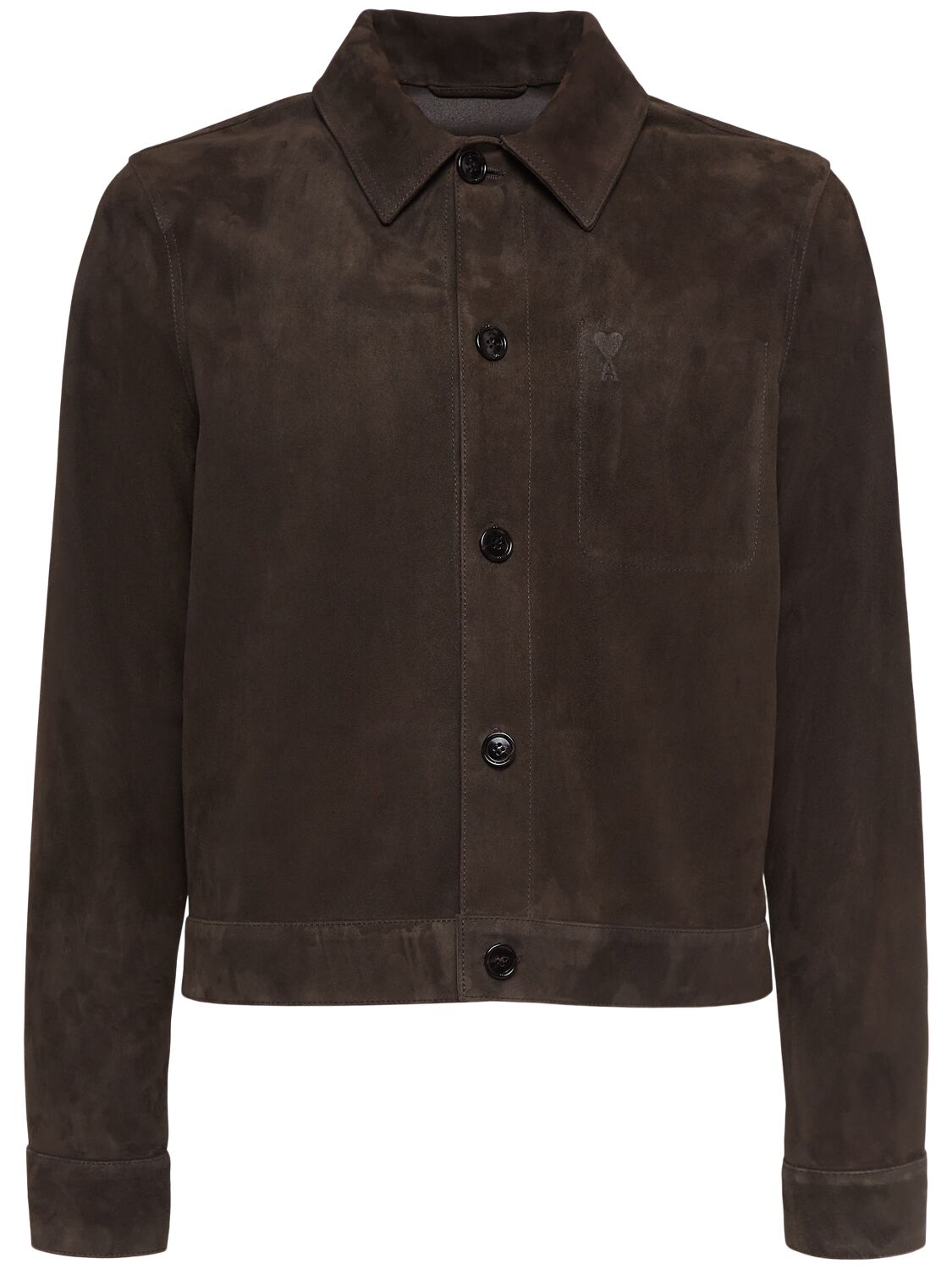 Ami Alexandre Mattiussi Buttoned Leather Overshirt In Dark Coffee