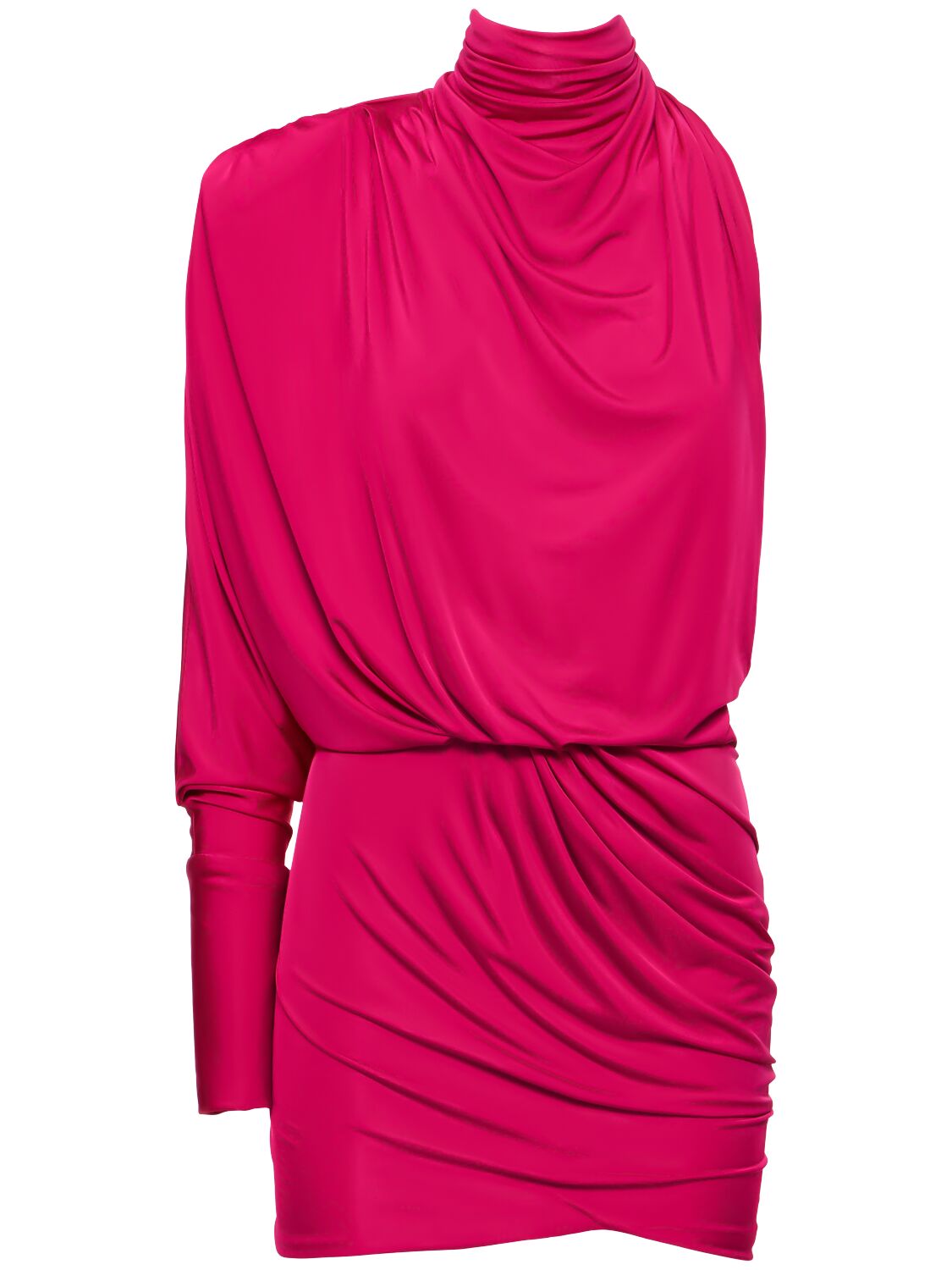 Alexandre Vauthier 垂褶平纹针织单袖迷你连衣裙 In Pink