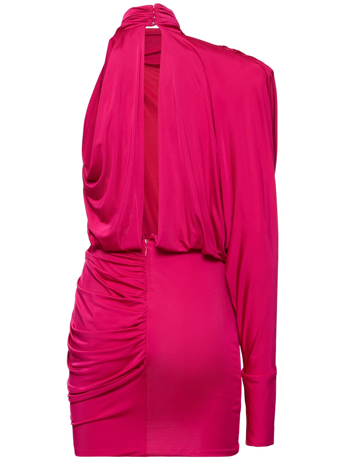 Shop Alexandre Vauthier Draped Jersey One Sleeve Mini Dress In Fuchsia