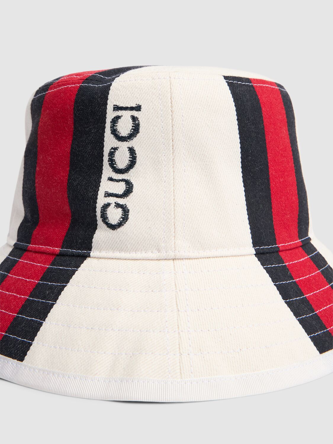 Shop Gucci Web Detail Cotton Bucket Hat In White,multi