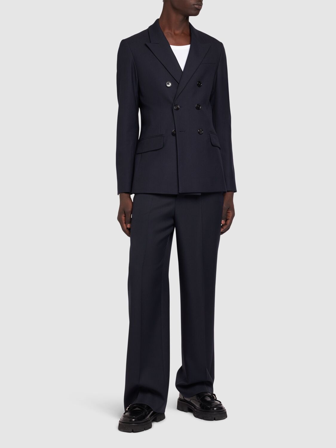 Shop Ami Alexandre Mattiussi Double Breasted Wool Gabardine Blazer In Navy