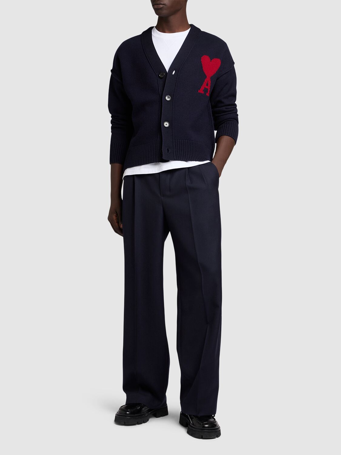 Shop Ami Alexandre Mattiussi Adc Wool Cardigan In Navy/red