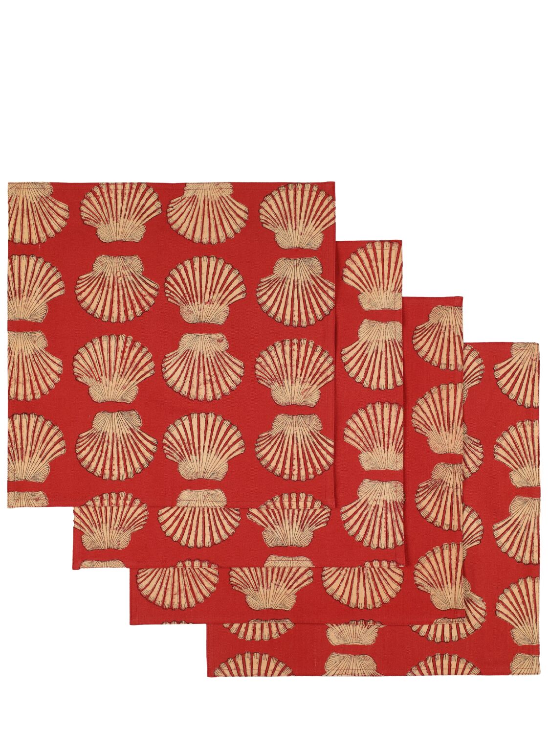 Les Ottomans Set Of 4 Hand-printed Cotton Napkins In Red