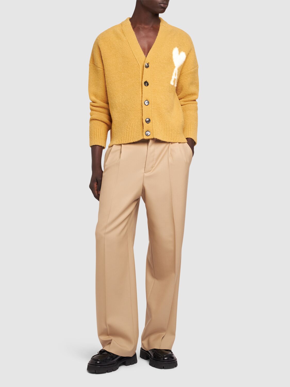 Shop Ami Alexandre Mattiussi Adc Alpaca Blend Cardigan In Mustard