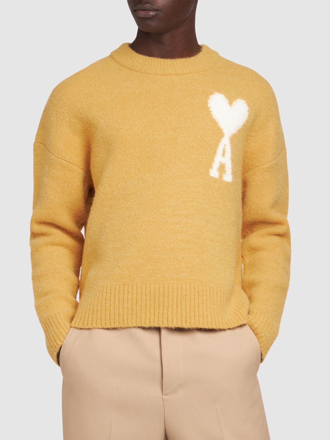 Shop Ami Alexandre Mattiussi Adc Alpaca Blend Crewneck Sweater In Mustard