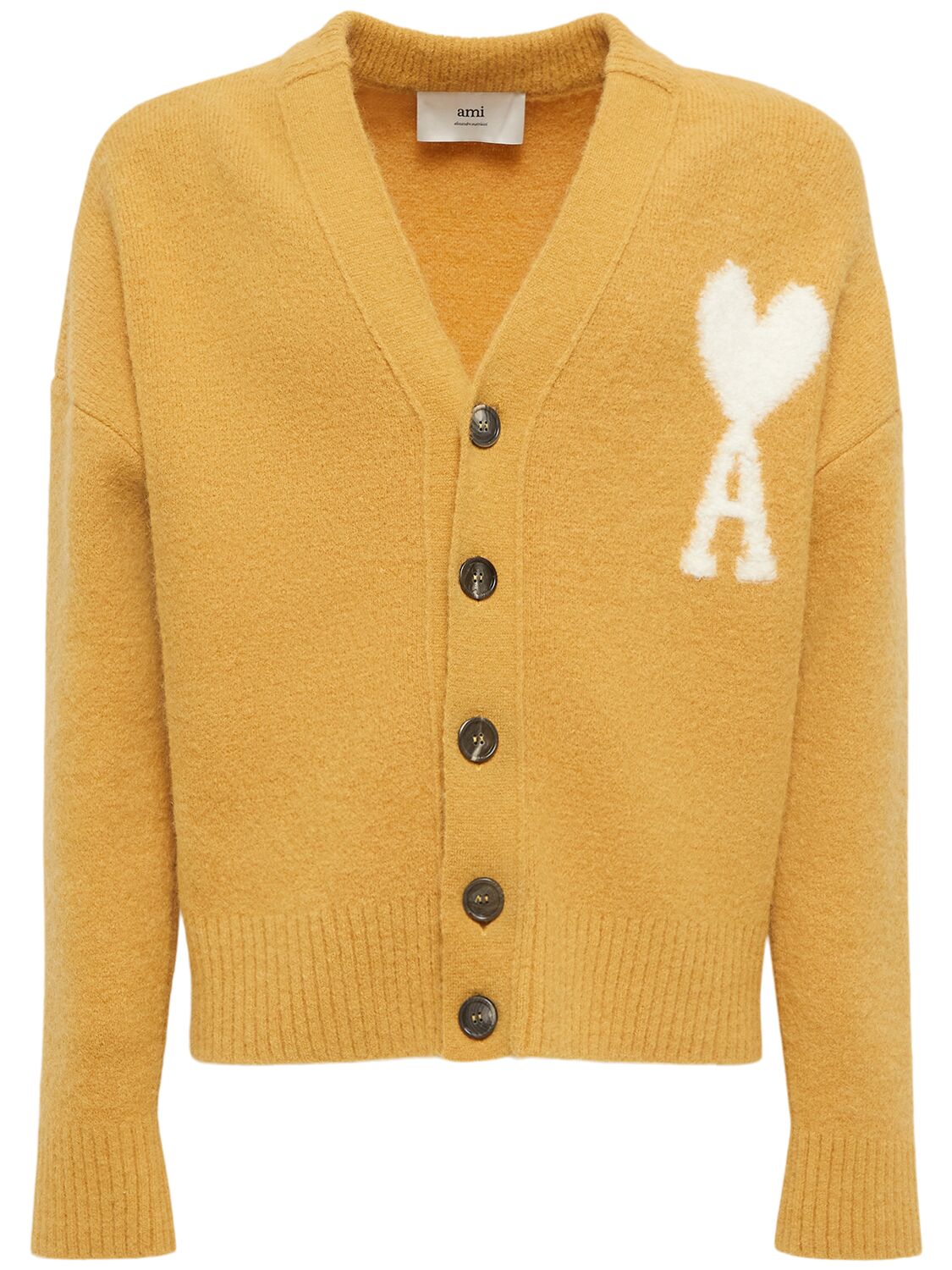 Shop Ami Alexandre Mattiussi Adc Alpaca Blend Cardigan In Mustard