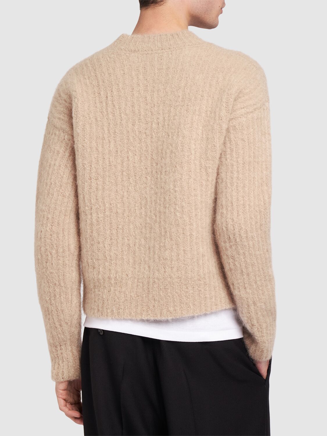 AMI ALEXANDRE MATTIUSSI RIBBED MOHAIR BLEND CREWNECK SWEATER 