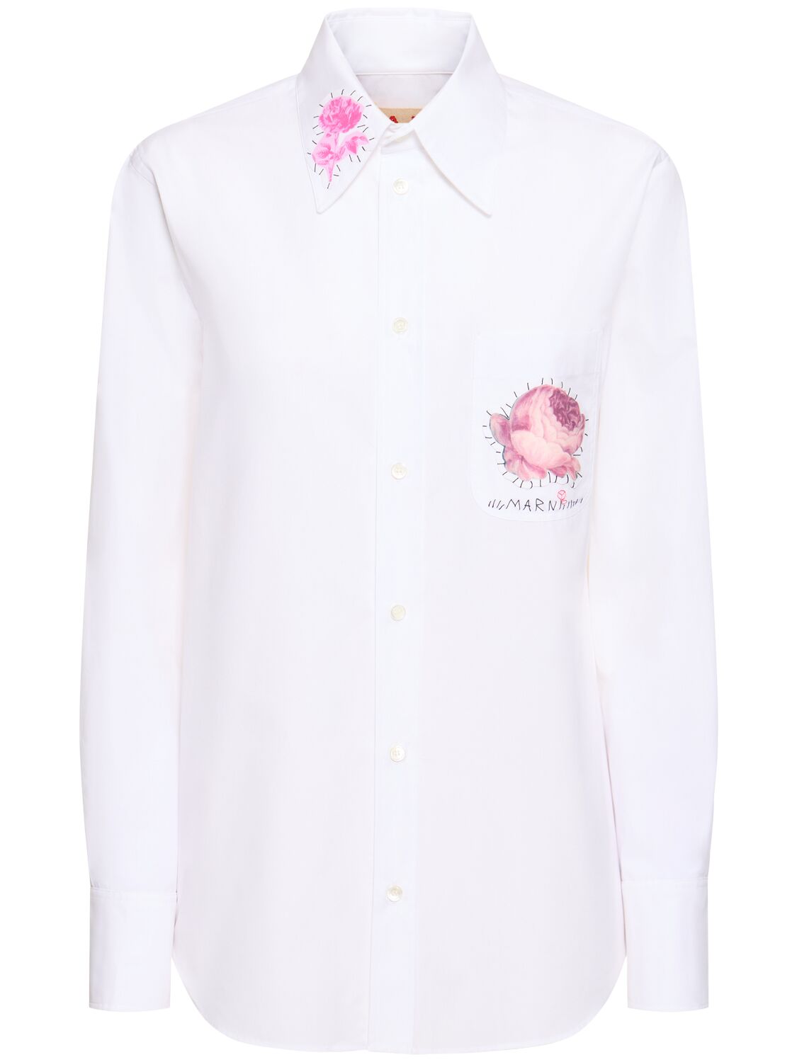 Marni Embroidered Cotton Poplin Shirt In White