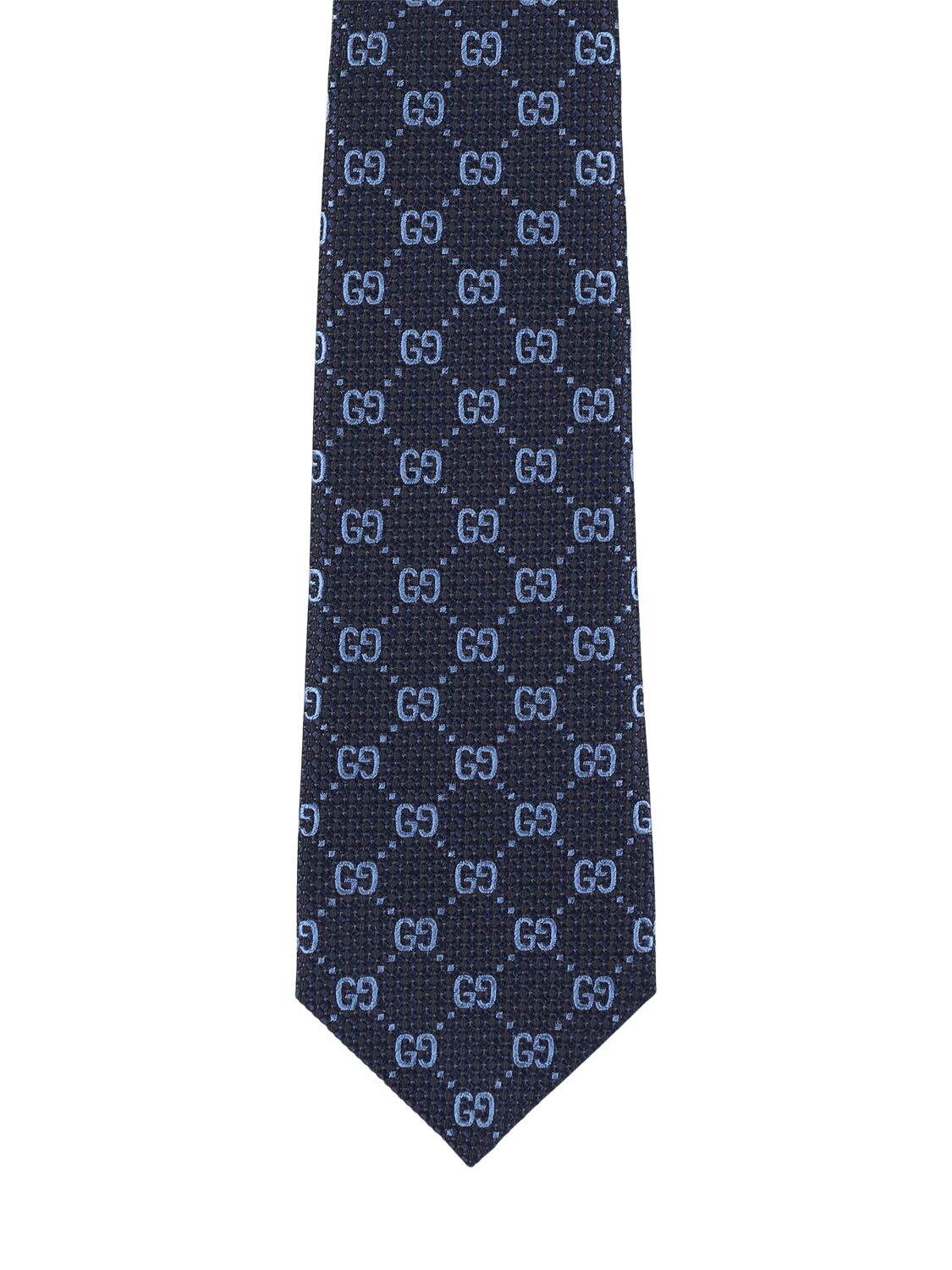 Shop Gucci 7cm Gg Picots Silk Tie In Navy,sky Blue