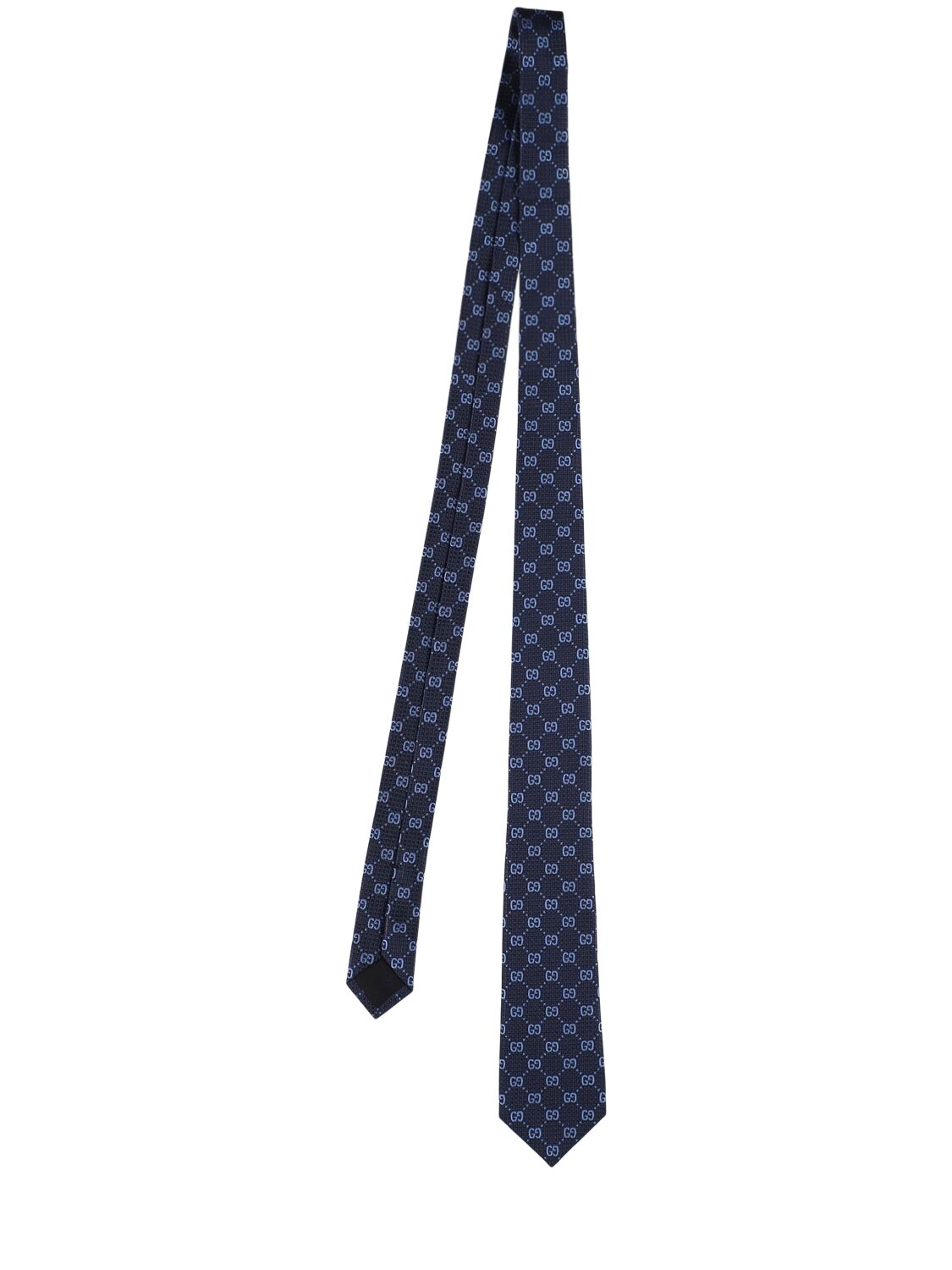 Gucci 7cm Gg Picots Silk Tie In Navy,sky Blue