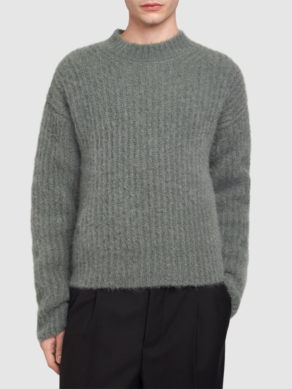 Shop Ami Alexandre Mattiussi Ribbed Mohair Blend Crewneck Sweater In Antic Clay