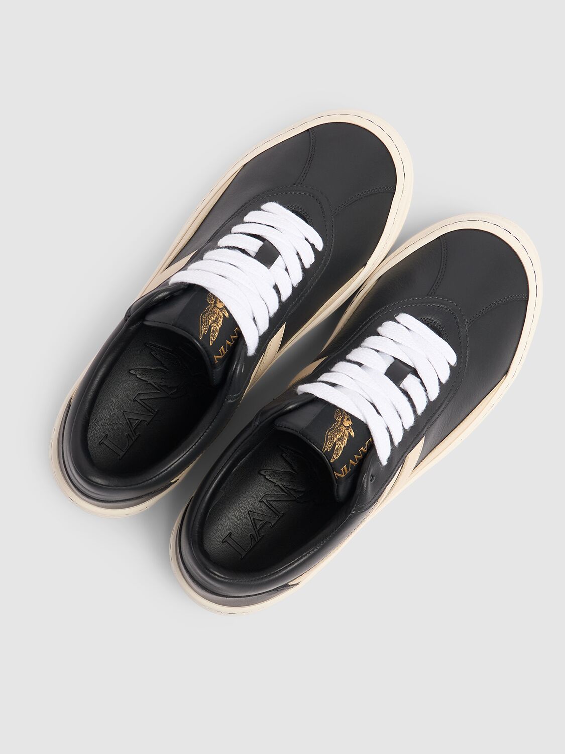 Shop Lanvin Pluto Leather Low Top Sneakers In Black,beige