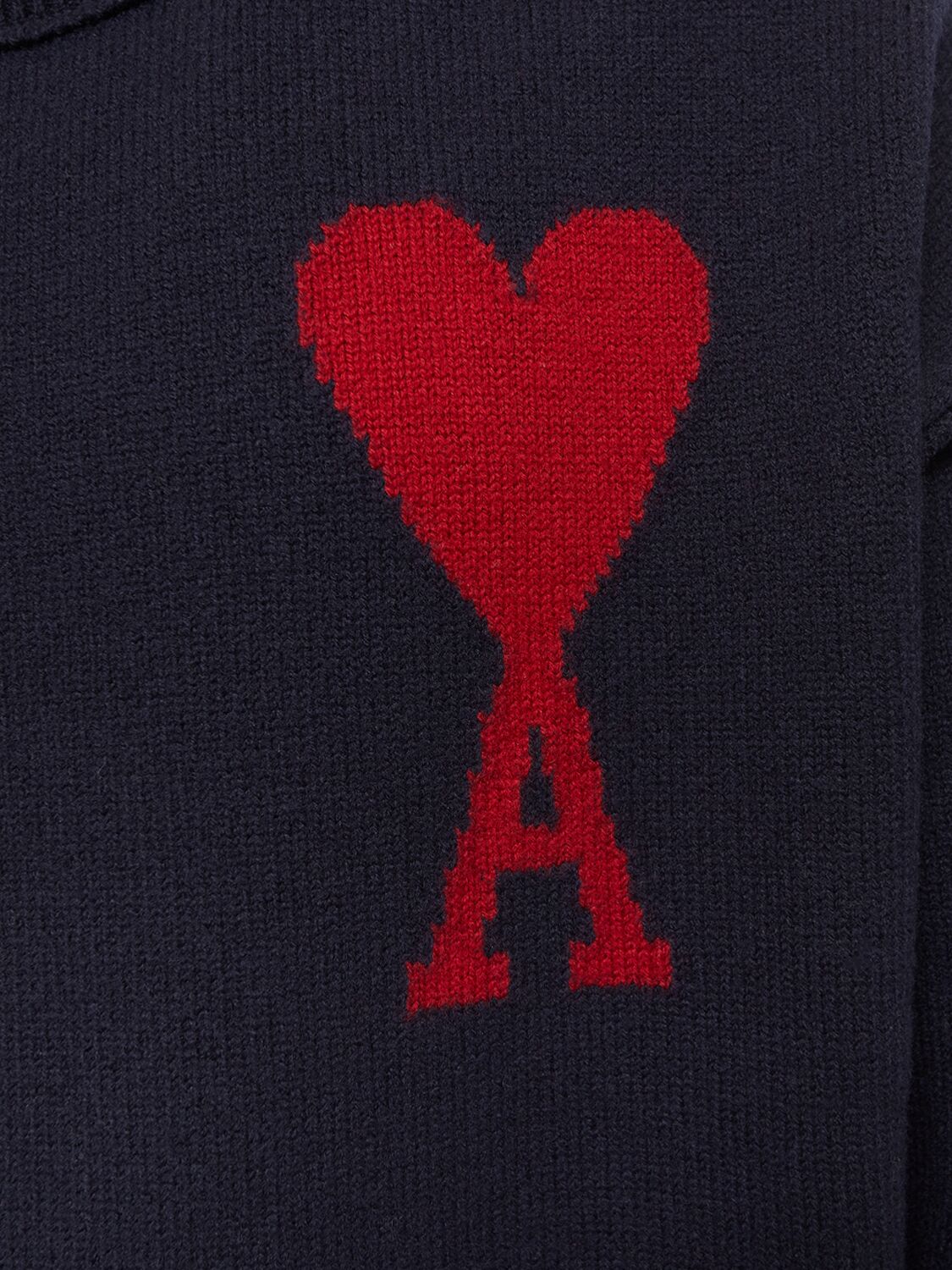 Shop Ami Alexandre Mattiussi Adc Virgin Wool Crewneck Sweater In Navy/red