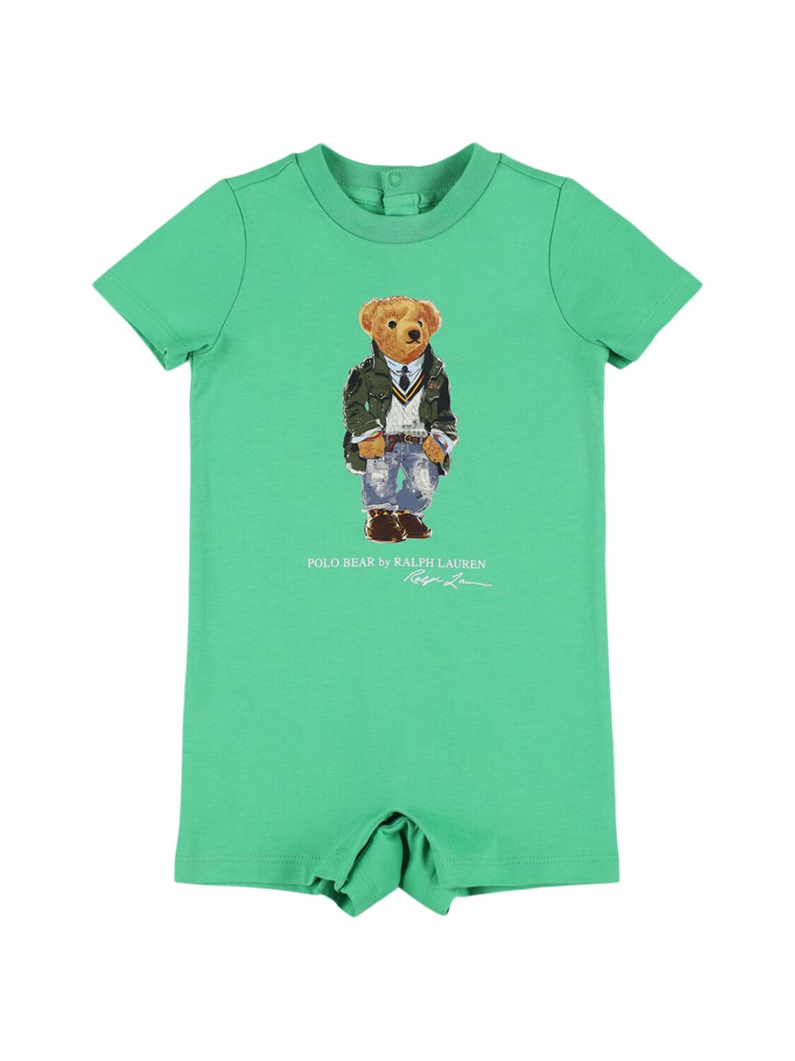 Ralph Lauren Babies' Polo Bear Printed Cotton Jersey Romper In Green